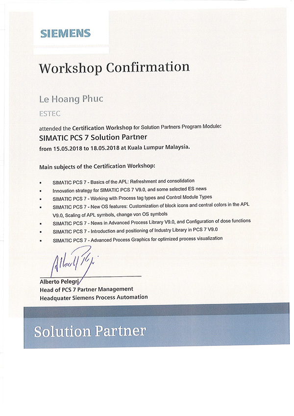 KHÓA HỌC CẤP CHỨNG CHỈ NHÀ CUNG CẤP GIẢI PHÁP CỦA SIEMENS